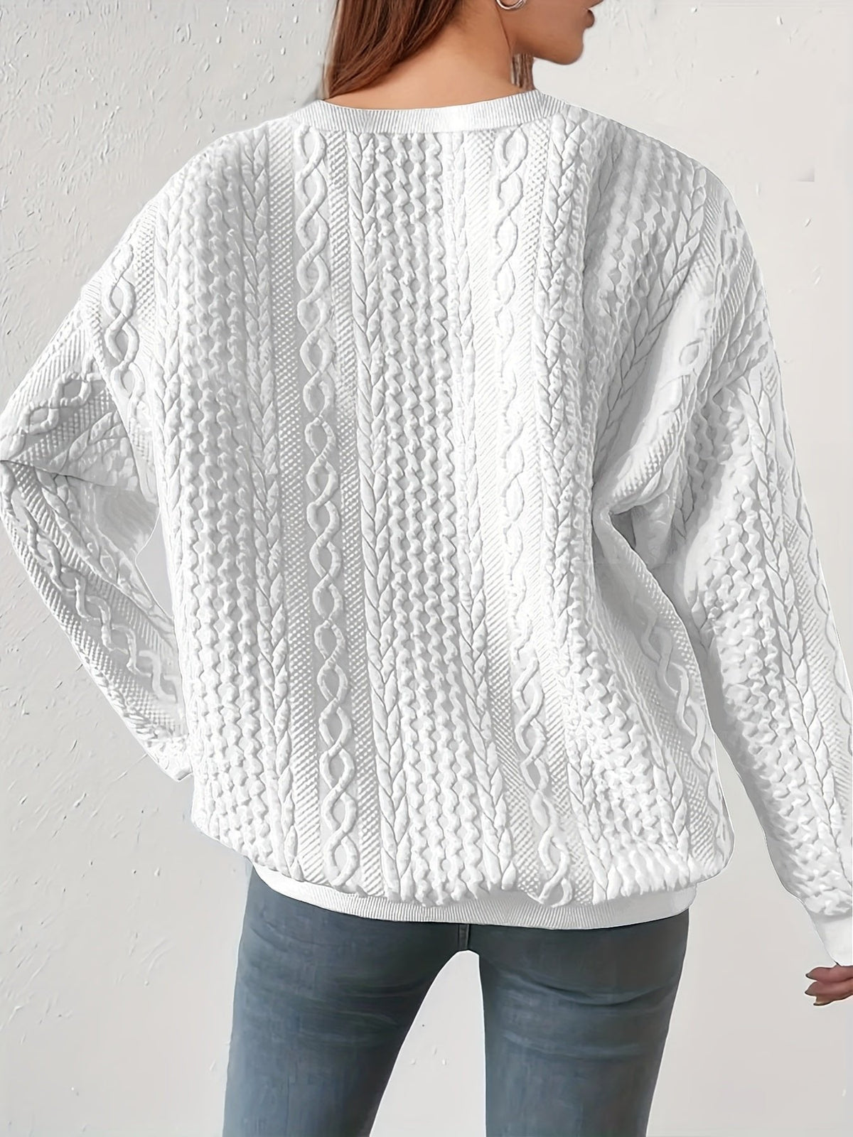TEXTURED CABLE KNIT SWEATER FOR WOMEN