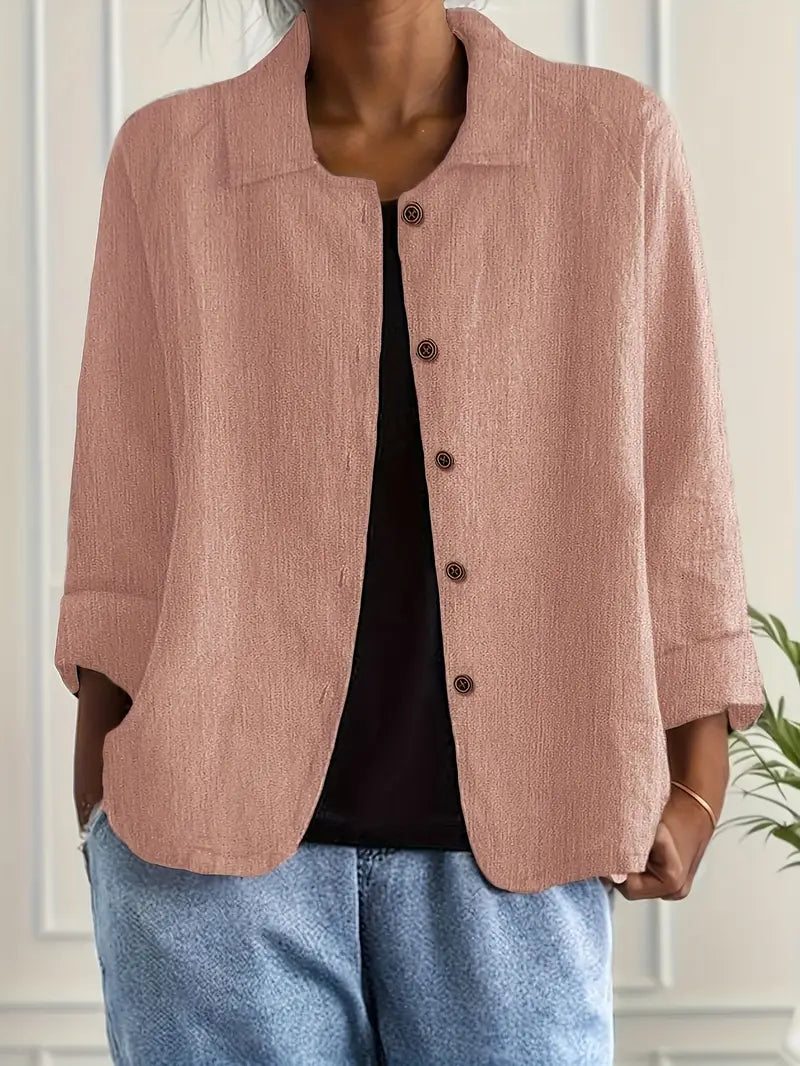 BUTTON-FRONT SHIRT CARDIGAN FOR WOMEN