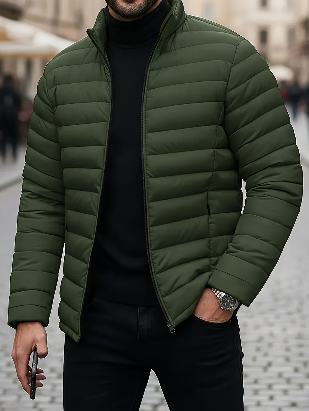 STAND COLLAR PUFFER JACKET FOR MEN