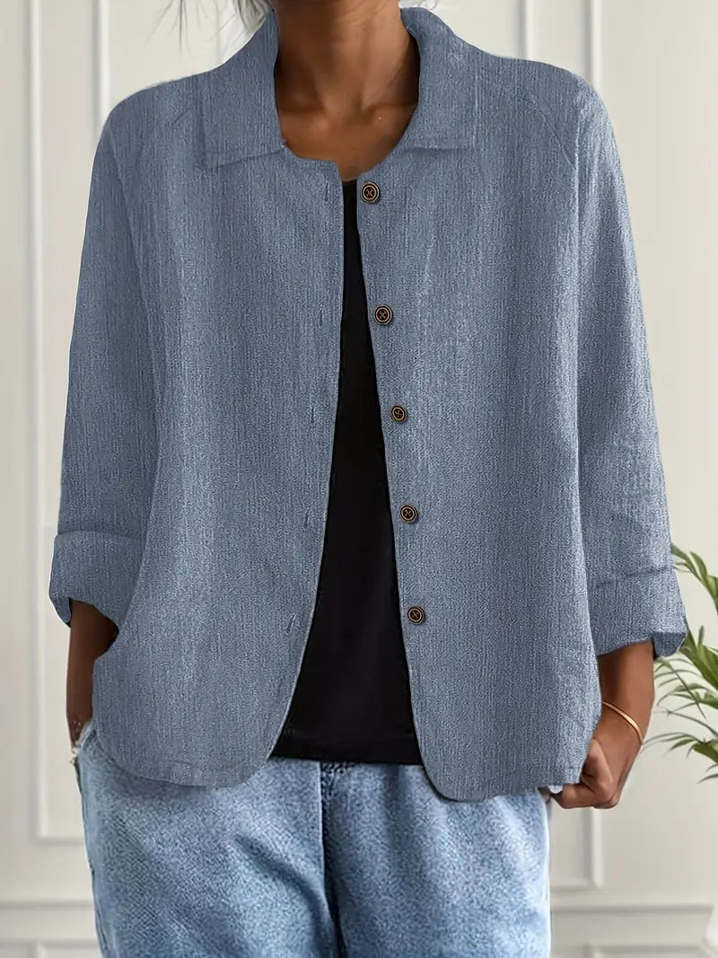 BUTTON-FRONT SHIRT CARDIGAN FOR WOMEN