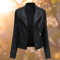 STAND COLLAR FAUX LEATHER JACKET FOR WOMEN