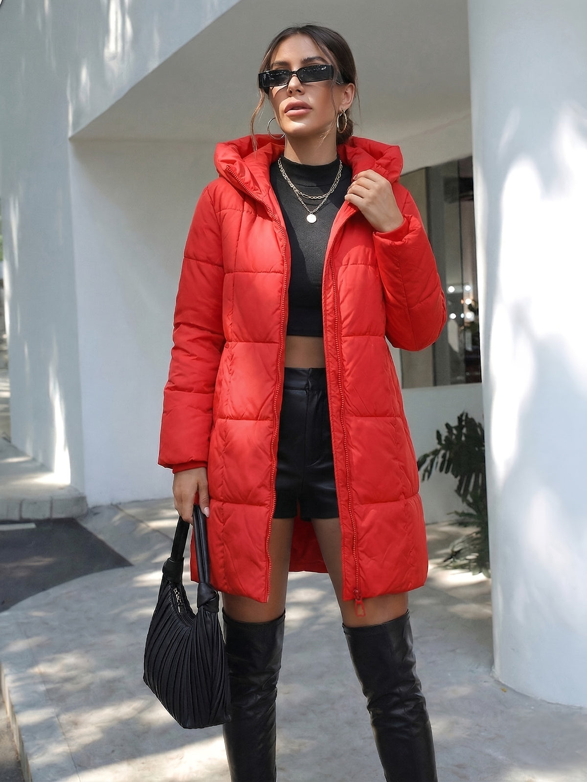 HOODED MIDI PUFFER JACKET FOR WOMEN
