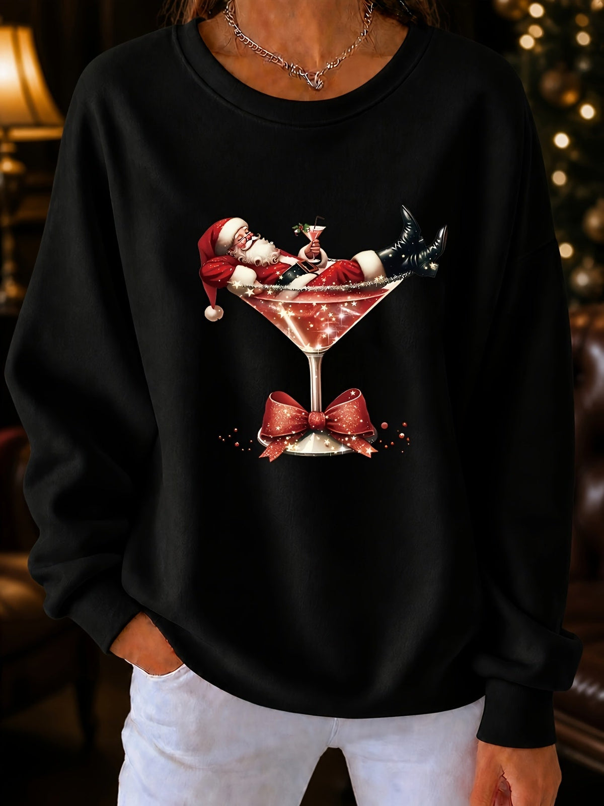PRINTED CREW NECK CHRISTMAS SWEATER FOR WOMEN
