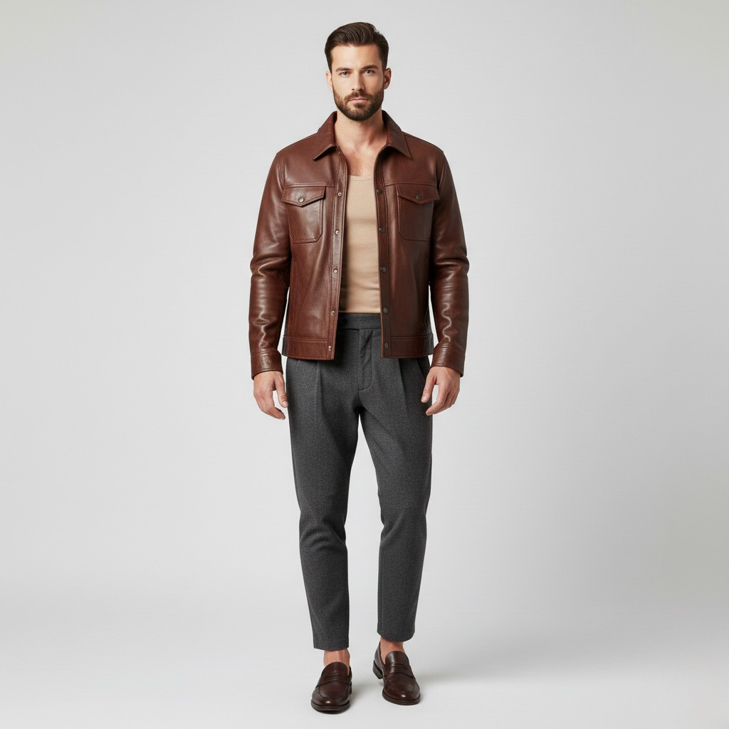 Men's Classic Faux-Leather Utility Jacket