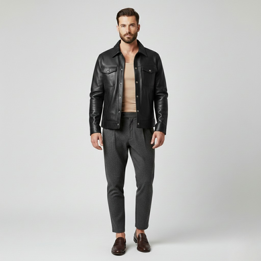 Men's Classic Faux-Leather Utility Jacket
