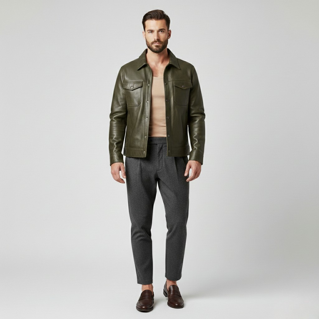 Men's Classic Faux-Leather Utility Jacket