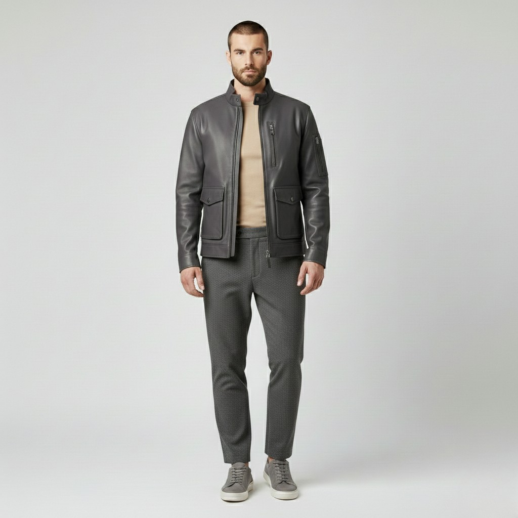 Men's Modern Faux-Leather Jacket