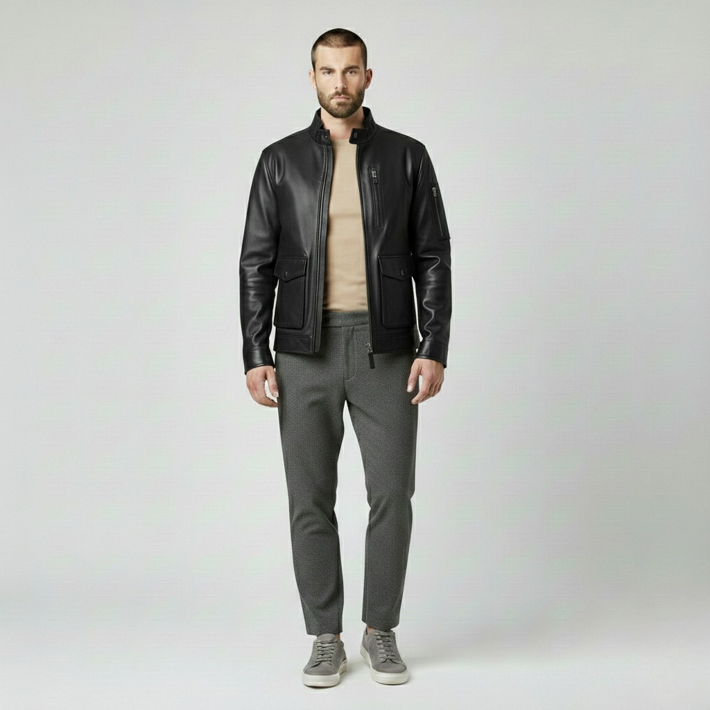 Men's Modern Faux-Leather Jacket