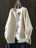 BUTTON-FRONT CABLE KNIT SWEATER FOR WOMEN