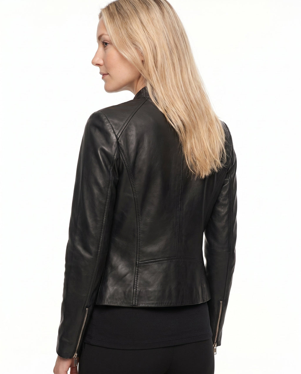 ZIP FRONT LEATHER JACKET FOR WOMEN