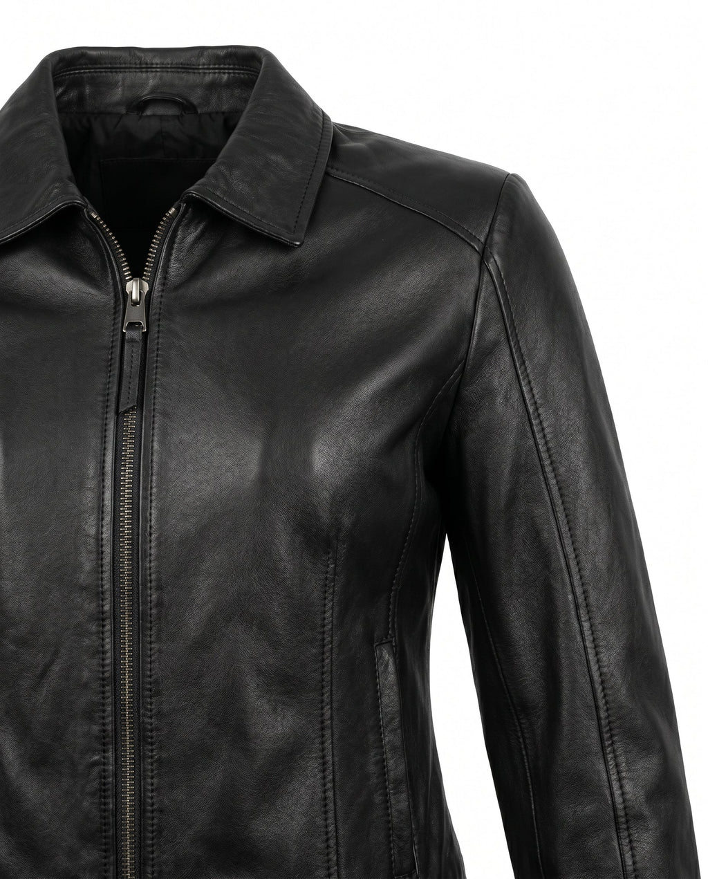 ZIP FRONT LEATHER JACKET FOR WOMEN