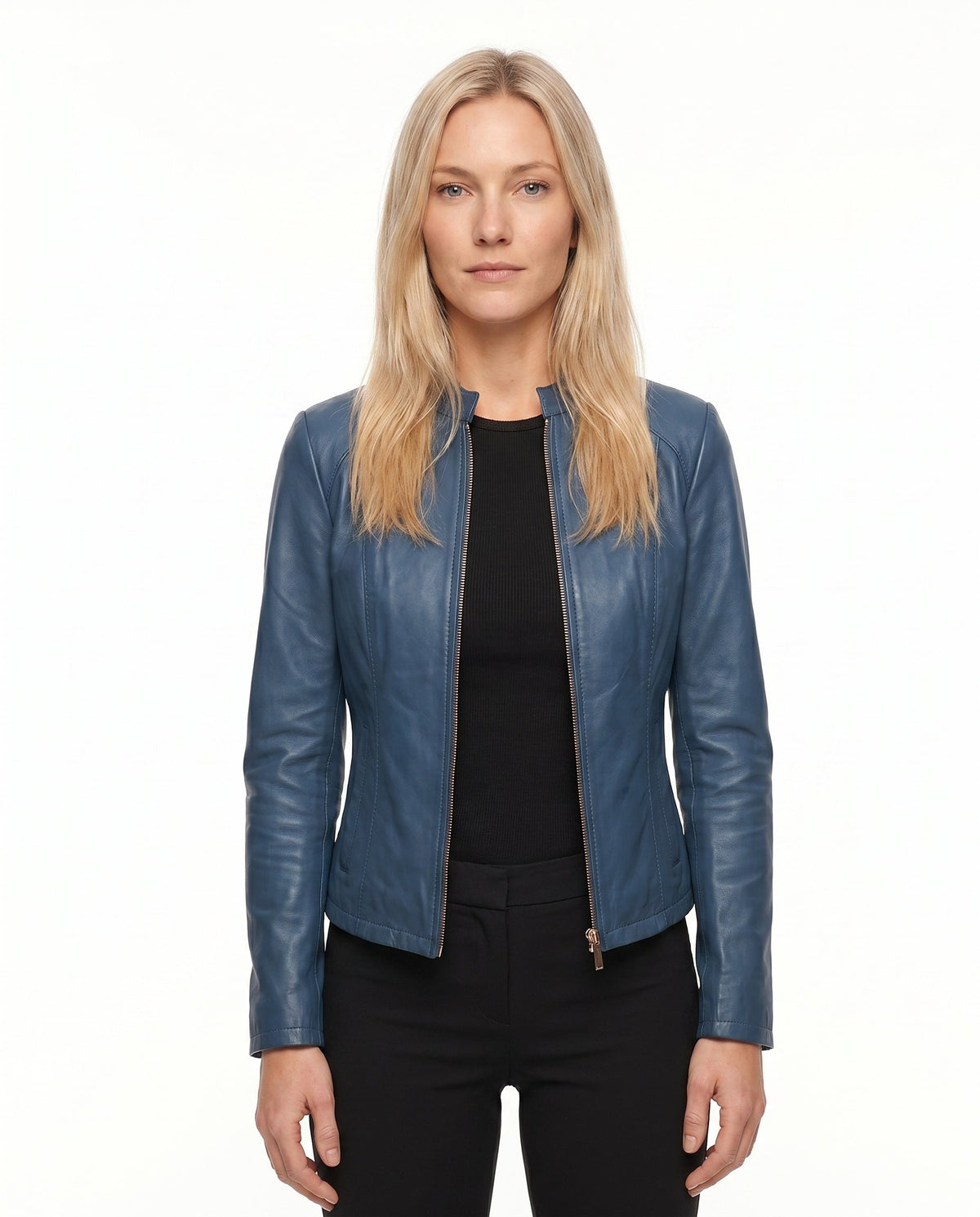 ZIP FRONT LEATHER JACKET FOR WOMEN