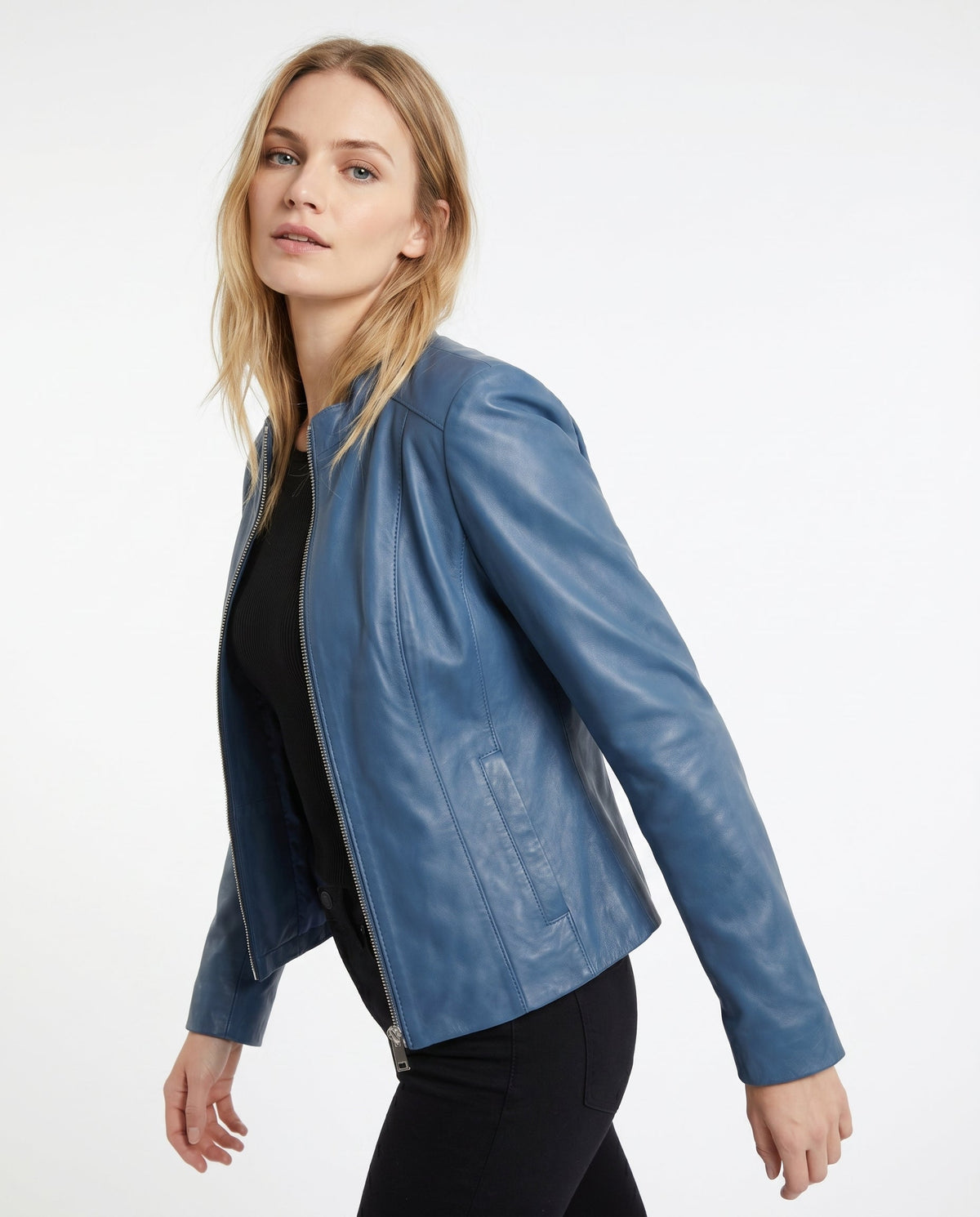 ZIP FRONT LEATHER JACKET FOR WOMEN