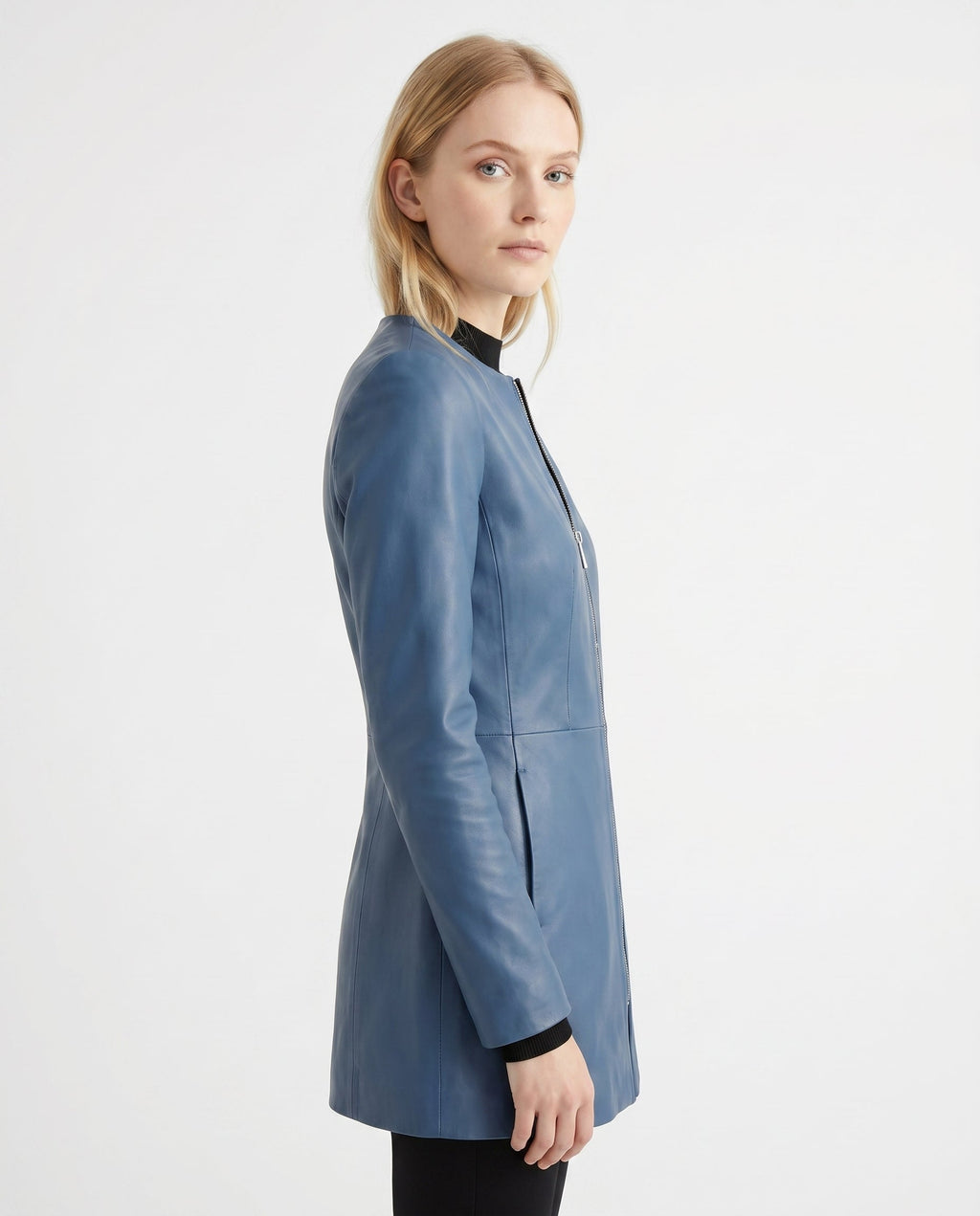 ZIP FRONT LEATHER JACKET FOR WOMEN
