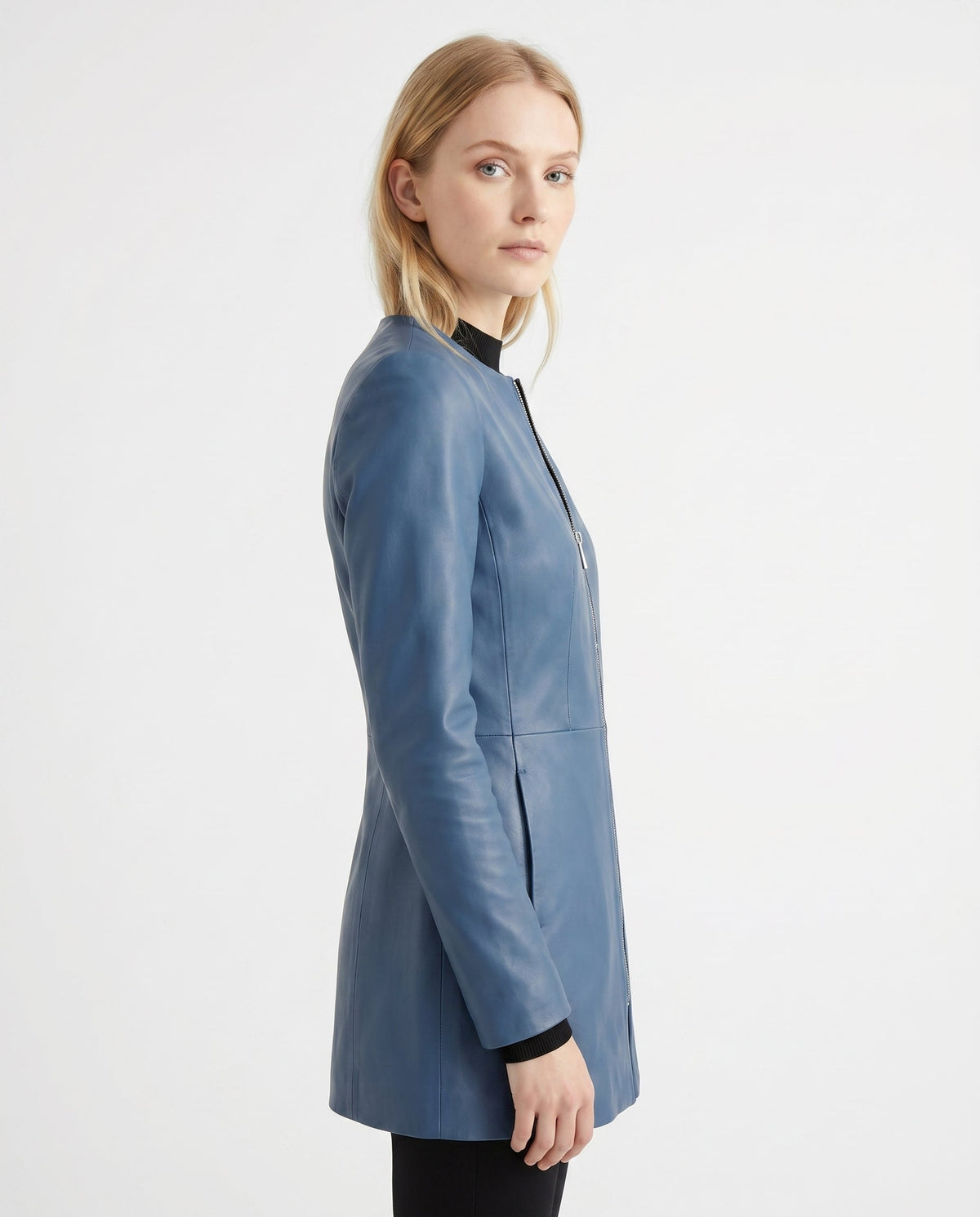ZIP FRONT LEATHER JACKET FOR WOMEN