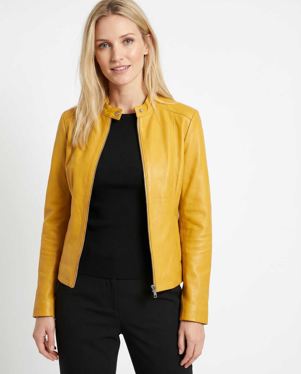 ZIP FRONT LEATHER JACKET FOR WOMEN