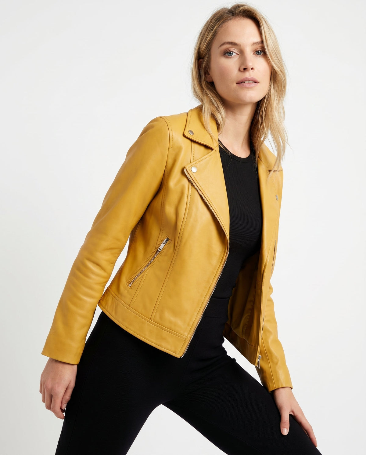 ZIP FRONT LEATHER JACKET FOR WOMEN
