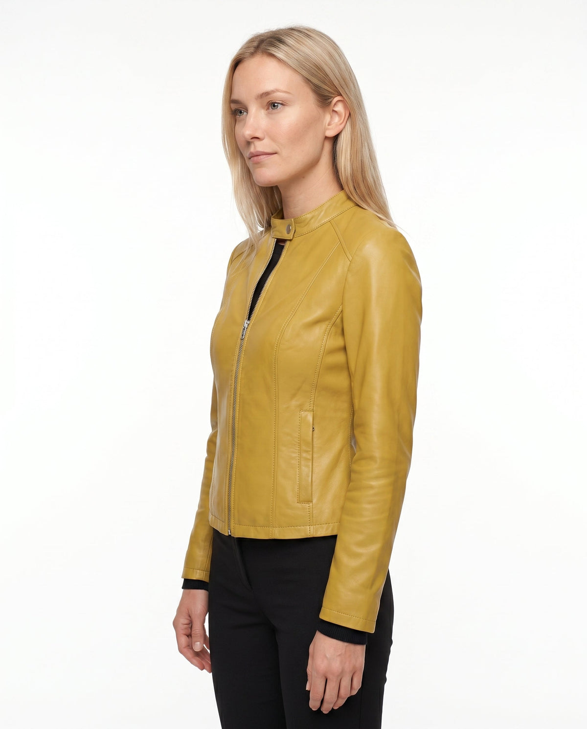ZIP FRONT LEATHER JACKET FOR WOMEN