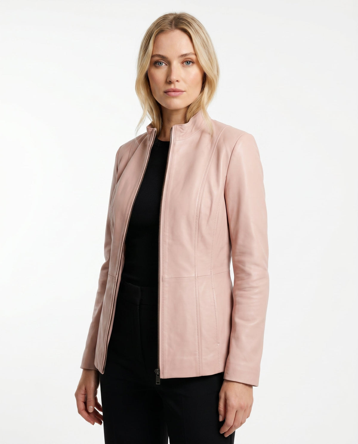 ZIP FRONT LEATHER JACKET FOR WOMEN