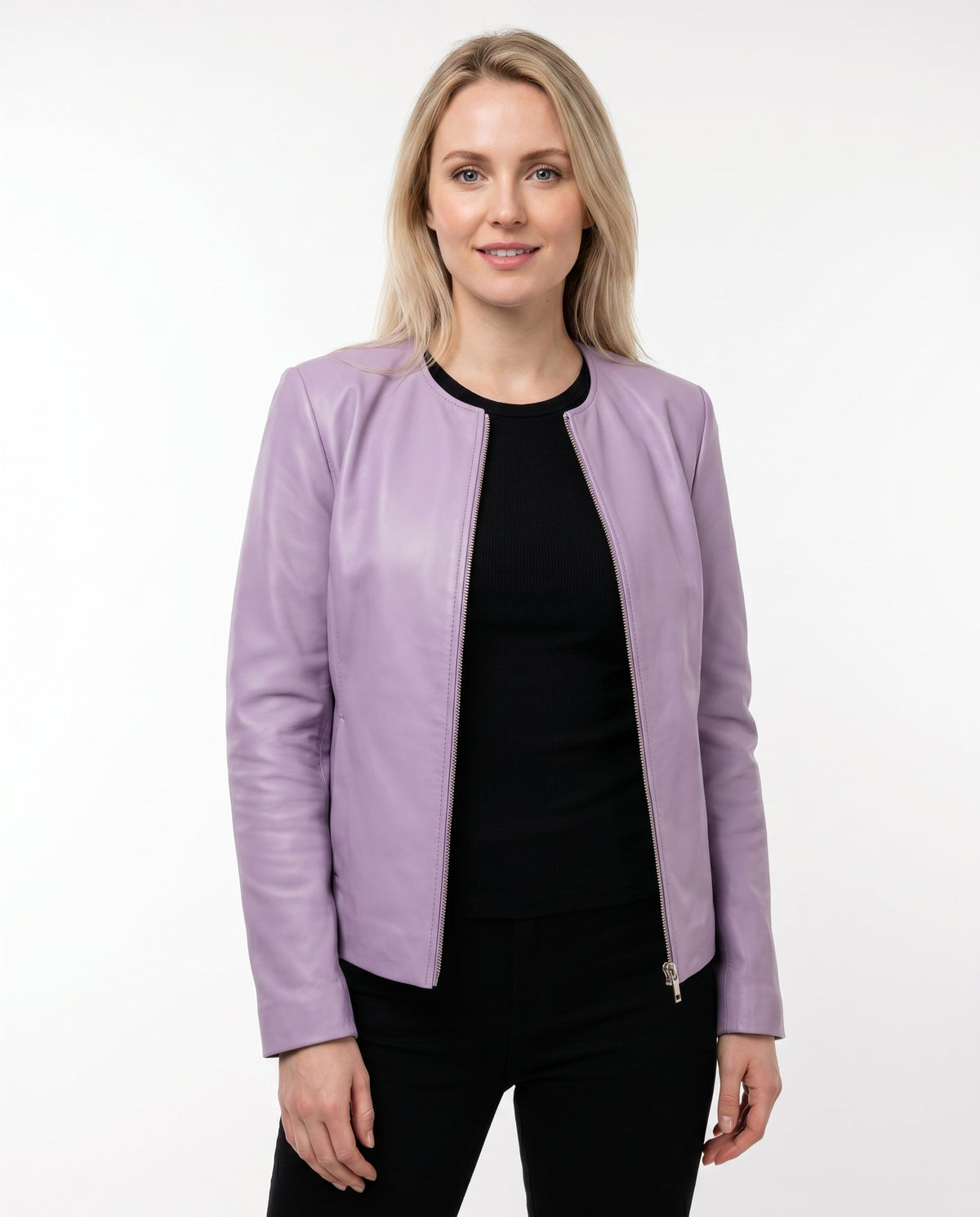 ZIP FRONT LEATHER JACKET FOR WOMEN