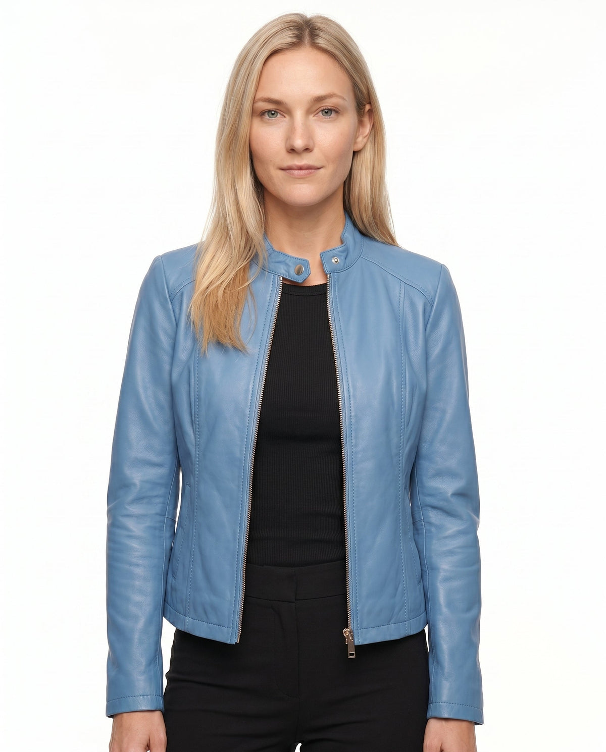 ZIP FRONT LEATHER JACKET FOR WOMEN