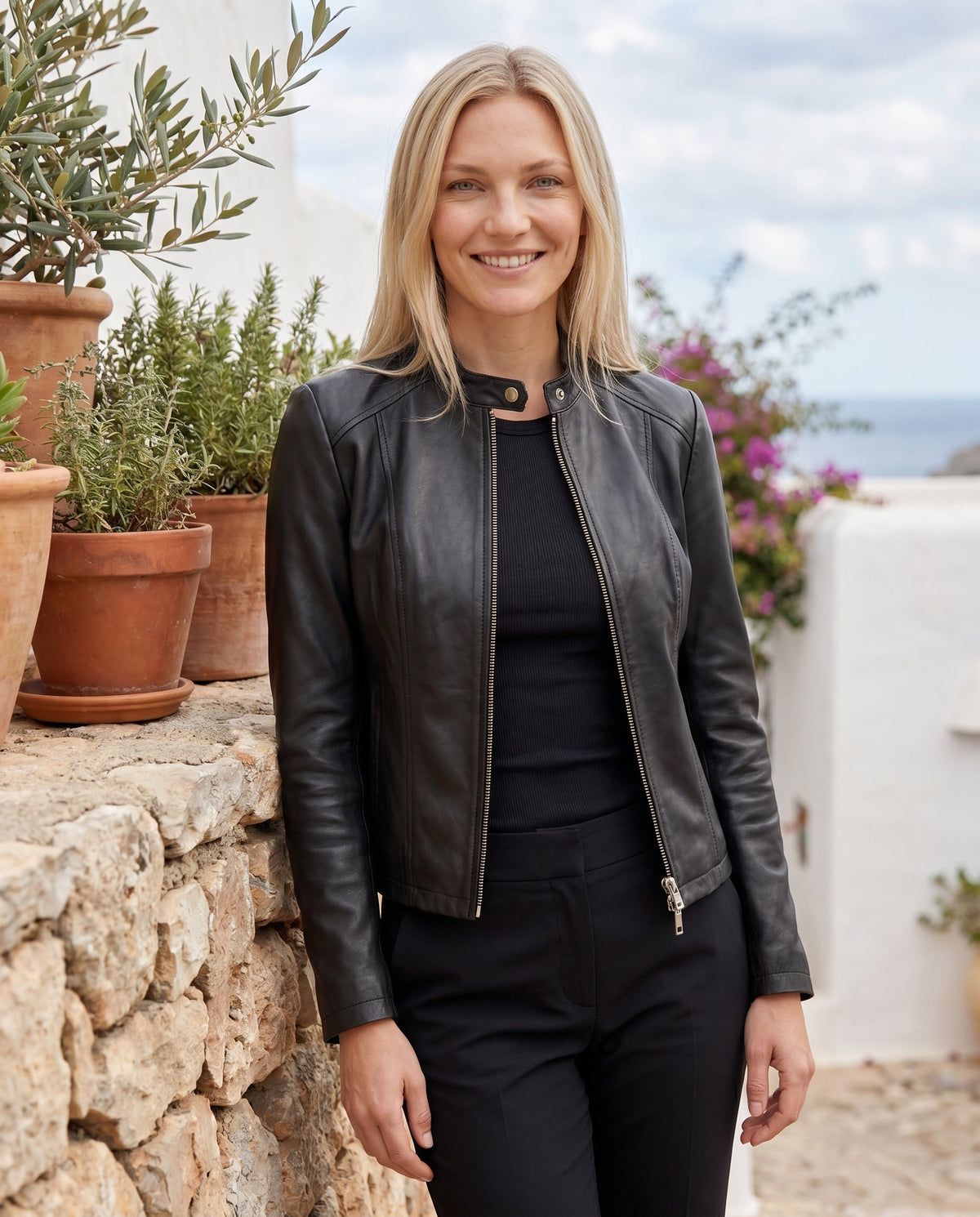 ZIP FRONT LEATHER JACKET FOR WOMEN