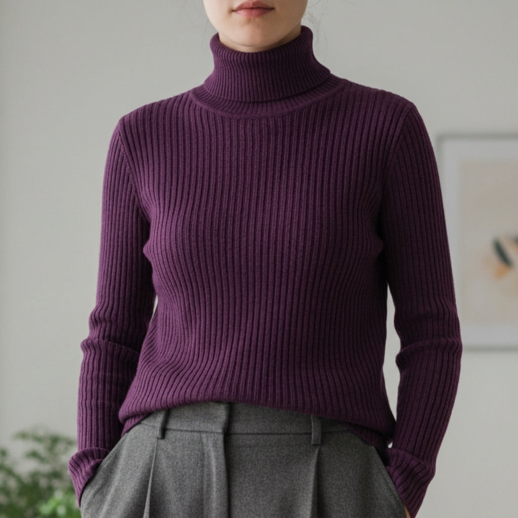 RIBBED TURTLENECK KNIT SWEATER FOR WOMEN