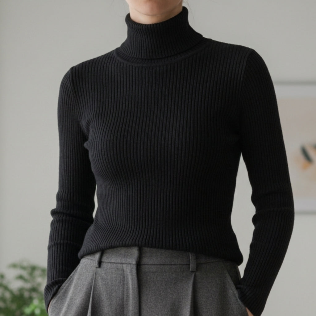 RIBBED TURTLENECK KNIT SWEATER FOR WOMEN