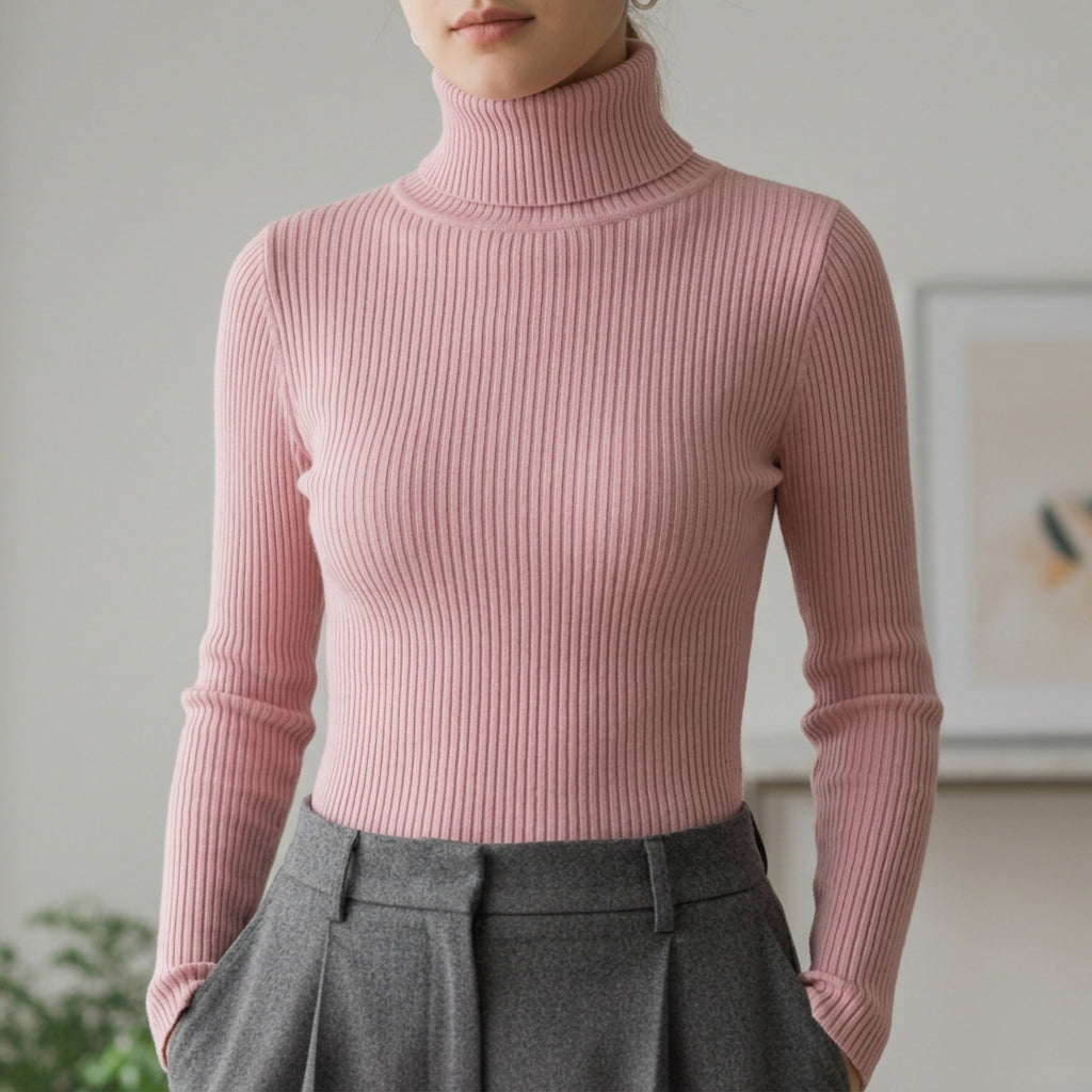 RIBBED TURTLENECK KNIT SWEATER FOR WOMEN