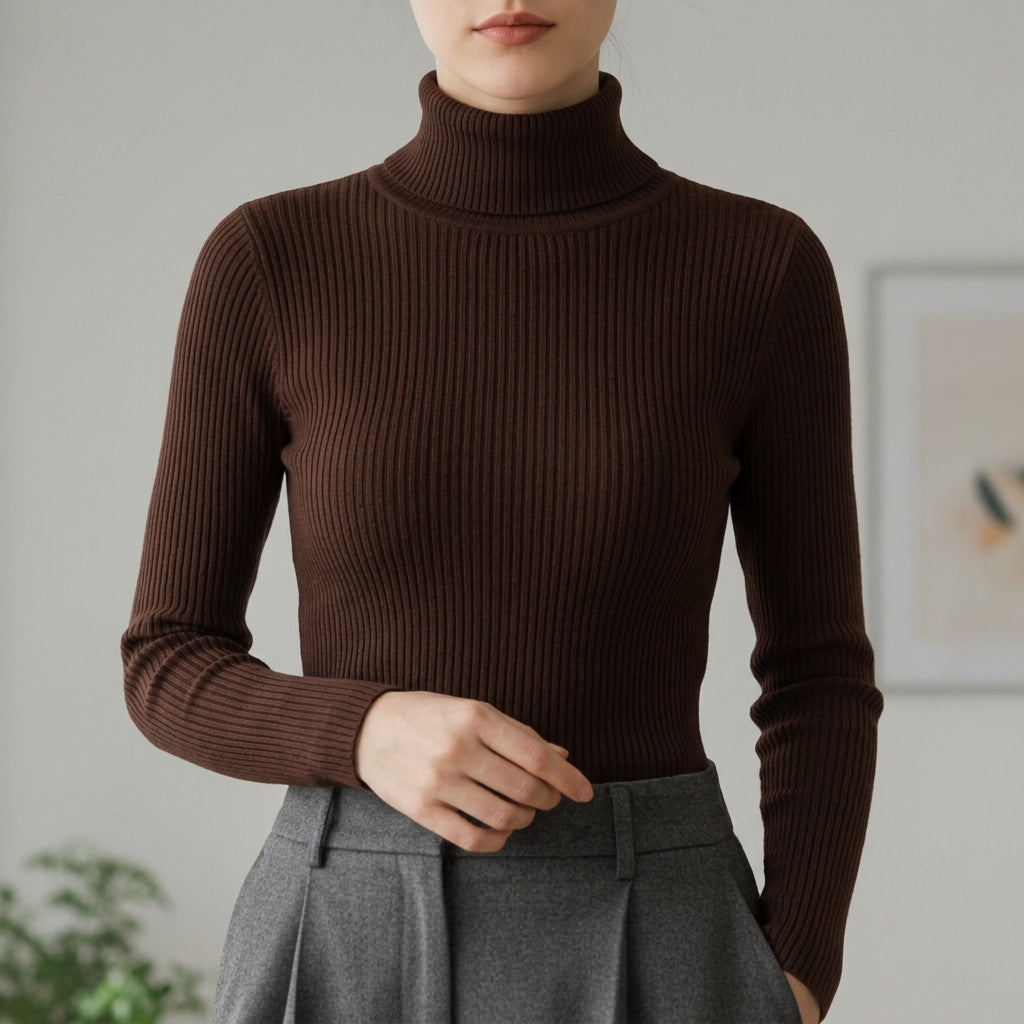 RIBBED TURTLENECK KNIT SWEATER FOR WOMEN