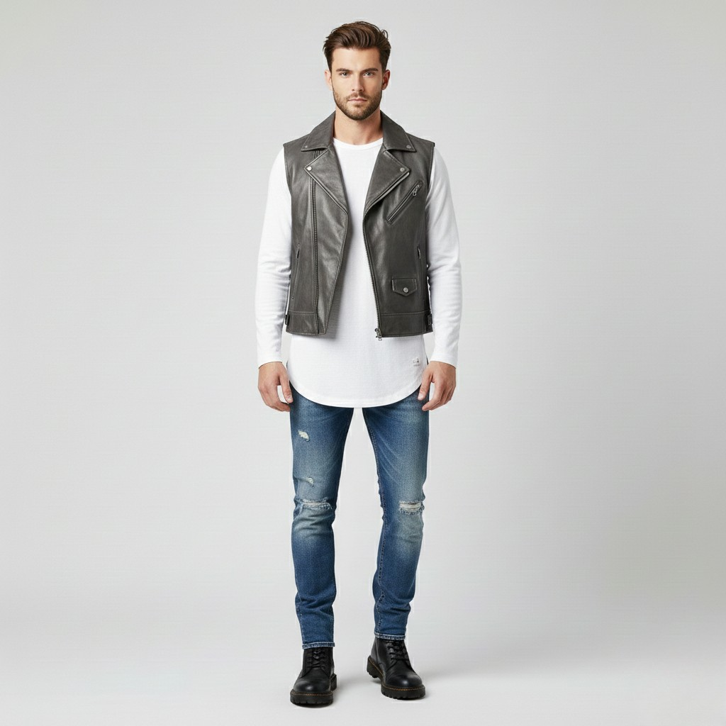 Men's Faux-Leather Moto Vest
