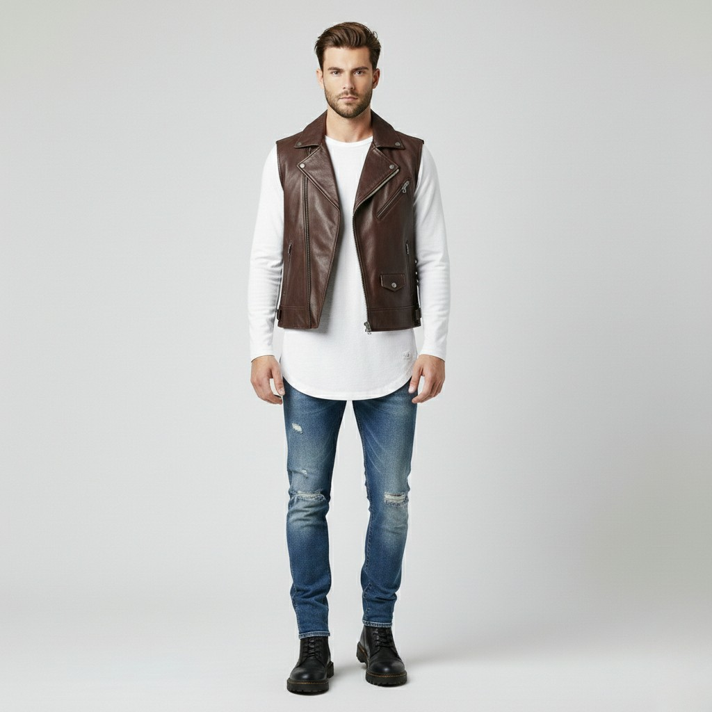 Men's Faux-Leather Moto Vest