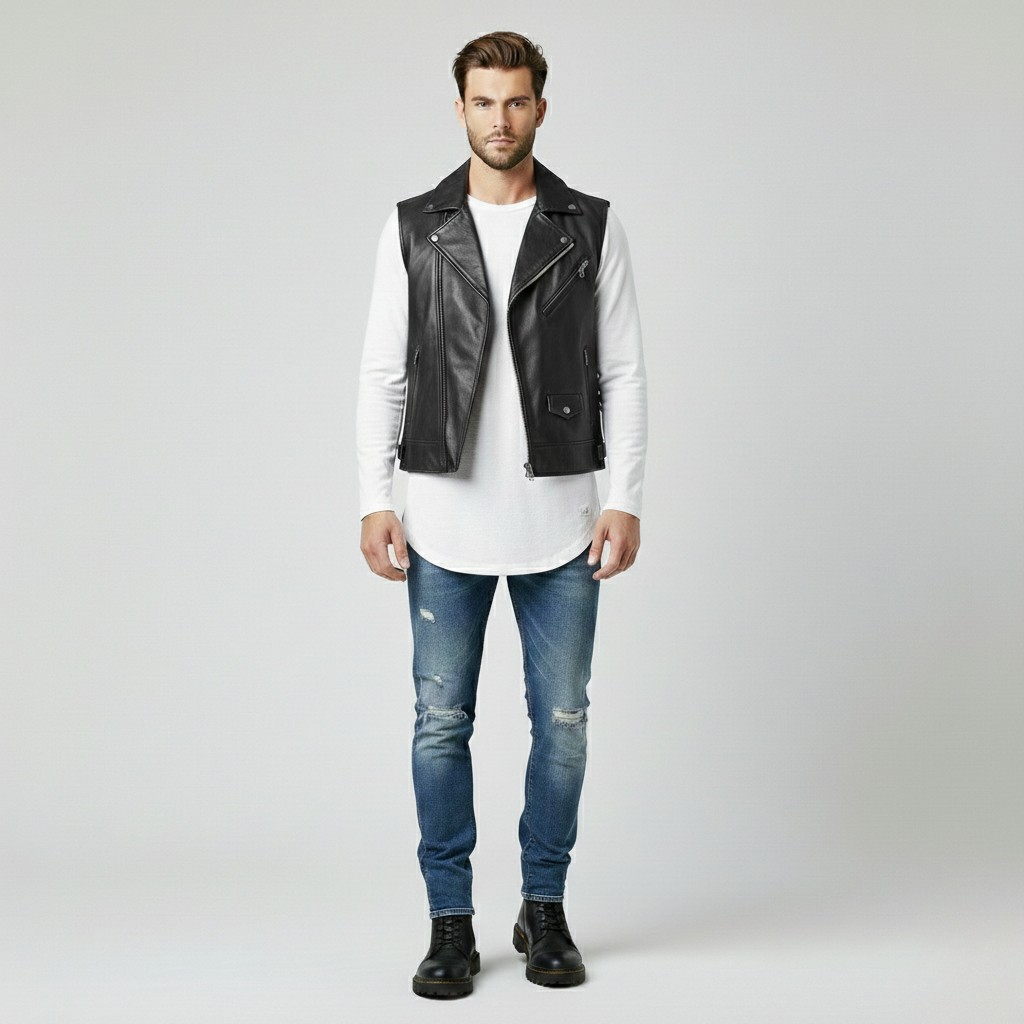 Men's Faux-Leather Moto Vest