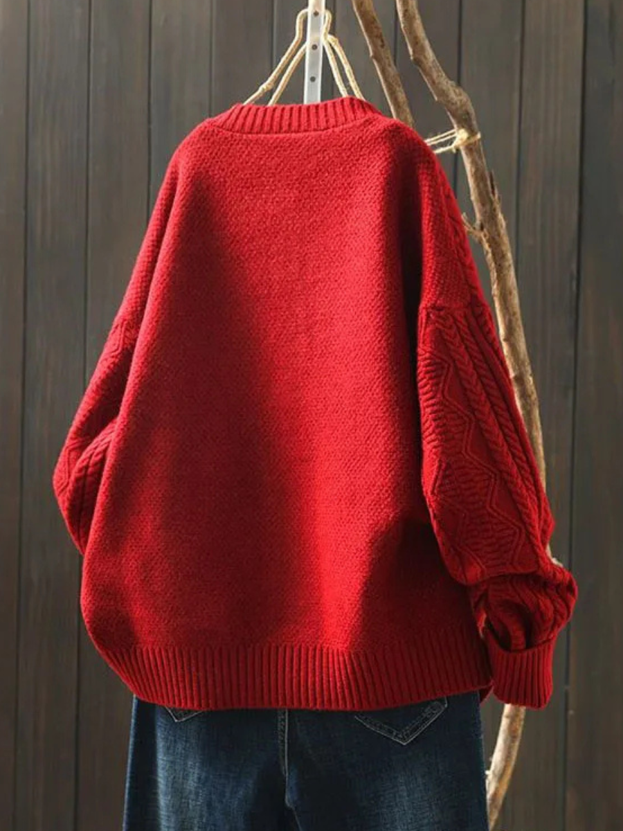 BUTTON-FRONT CABLE KNIT SWEATER FOR WOMEN