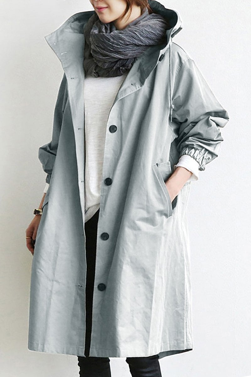HOODED LONGLINE TRENCH COAT FOR WOMEN