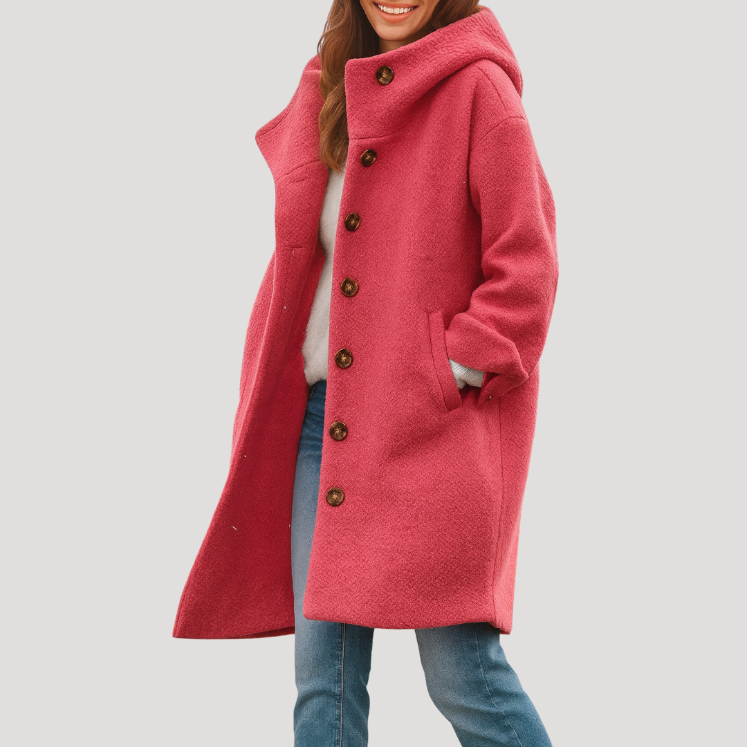 HOODED BUTTON-FRONT COAT FOR WOMEN