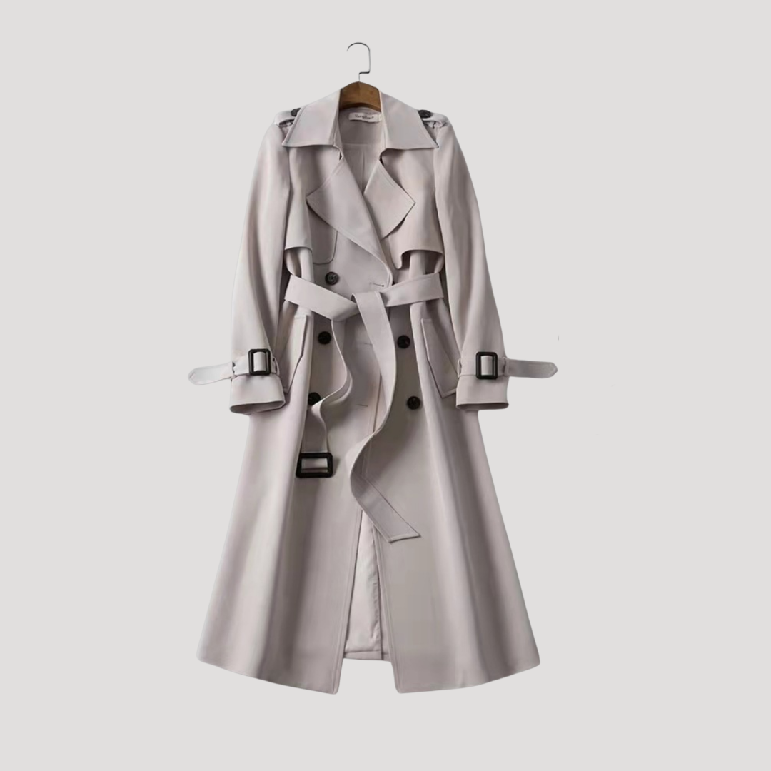 TWO-ROW BUTTON BELTED TRENCH COAT FOR WOMEN