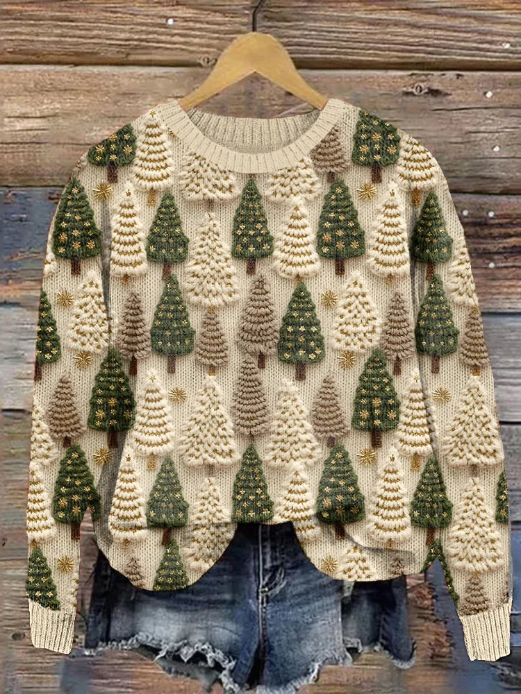 PINE TREE KNIT CHRISTMAS SWEATER FOR WOMEN