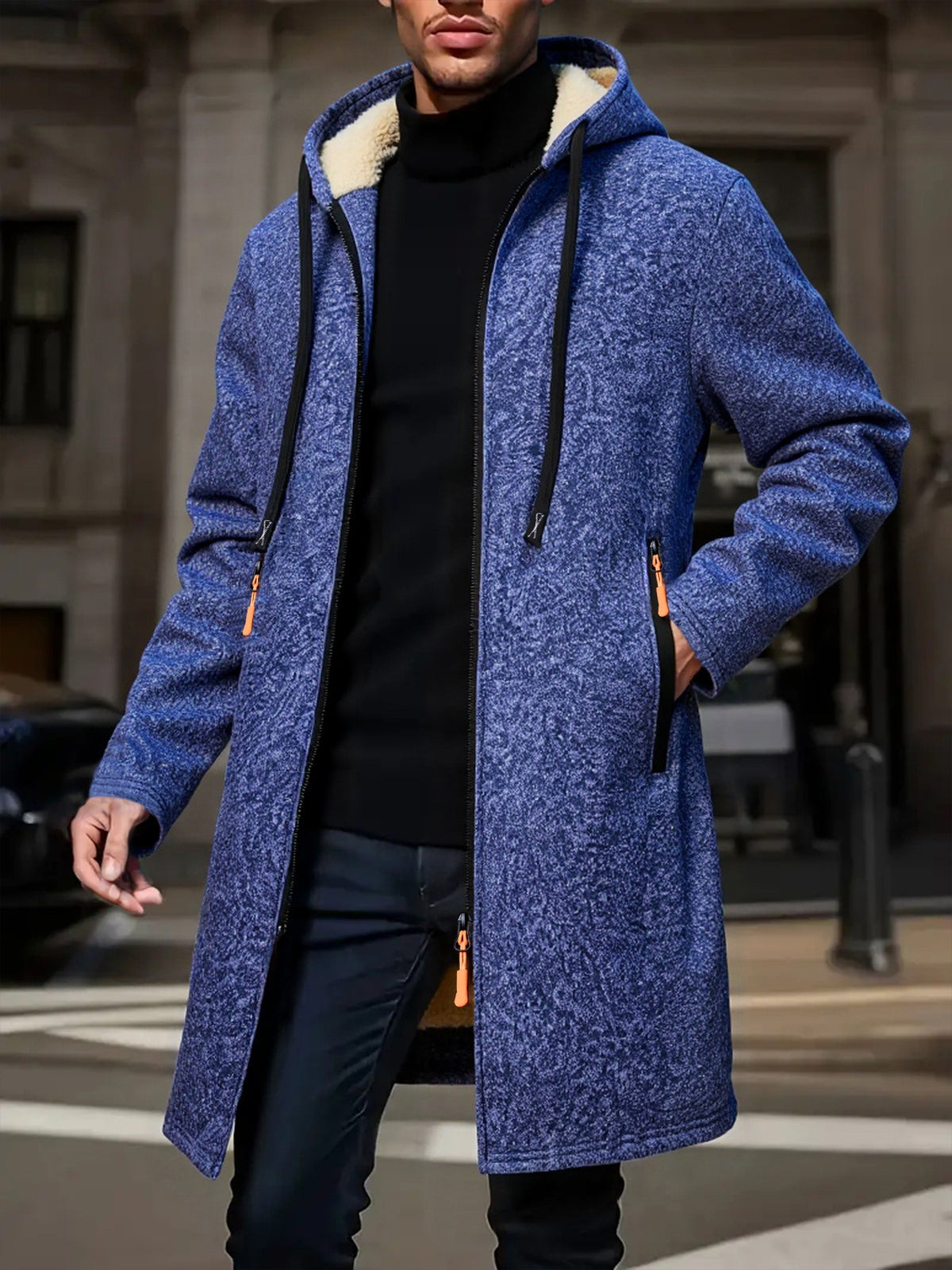 HOODED FLEECE-LINED TRENCH COAT FOR MEN