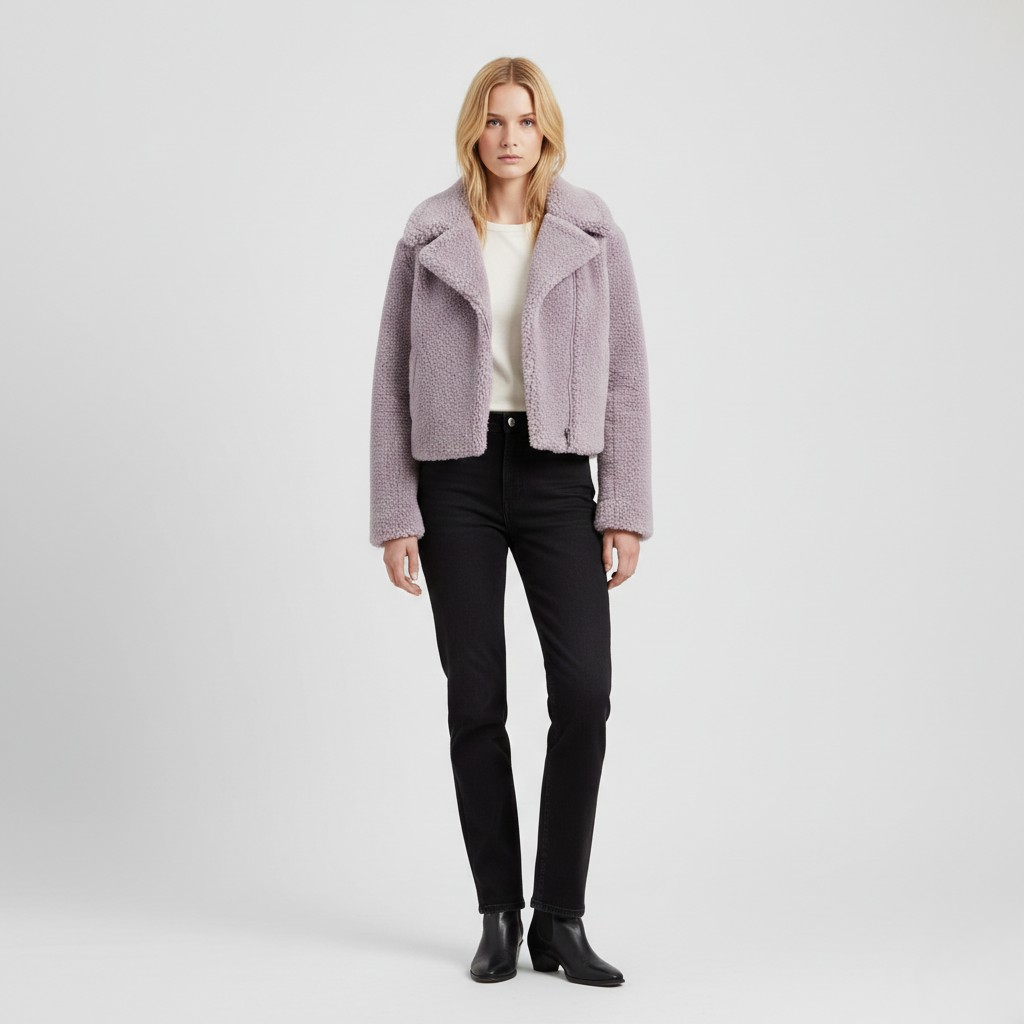 Women's Cropped Teddy Moto Jacket