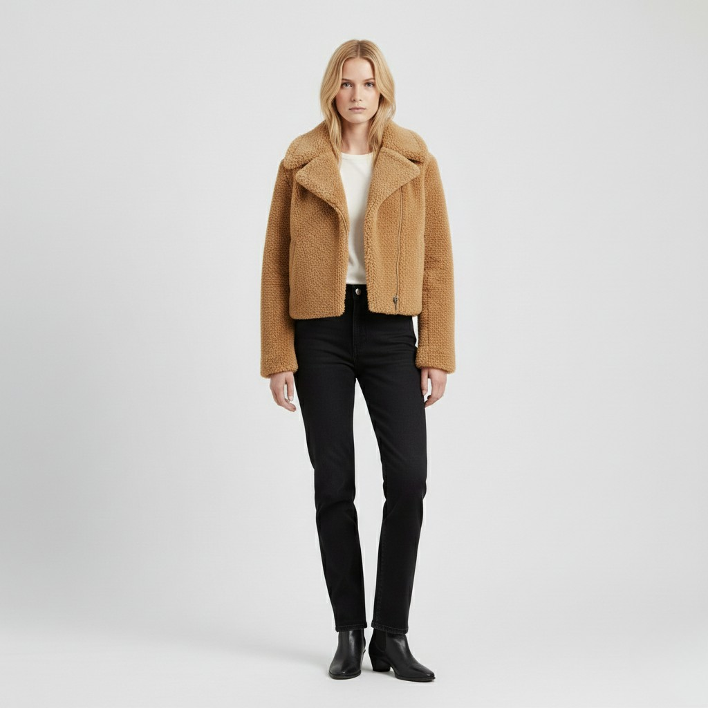 Women's Cropped Teddy Moto Jacket