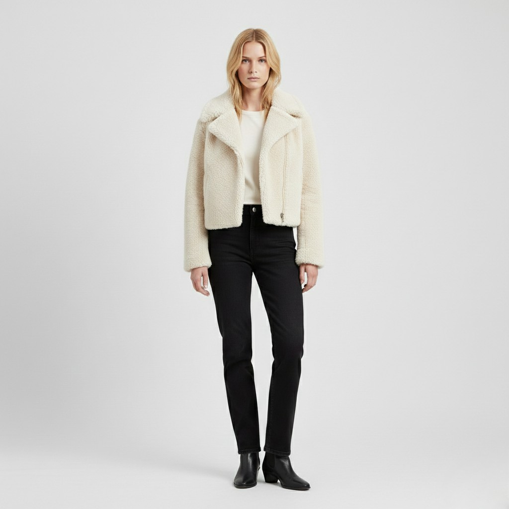 Women's Cropped Teddy Moto Jacket