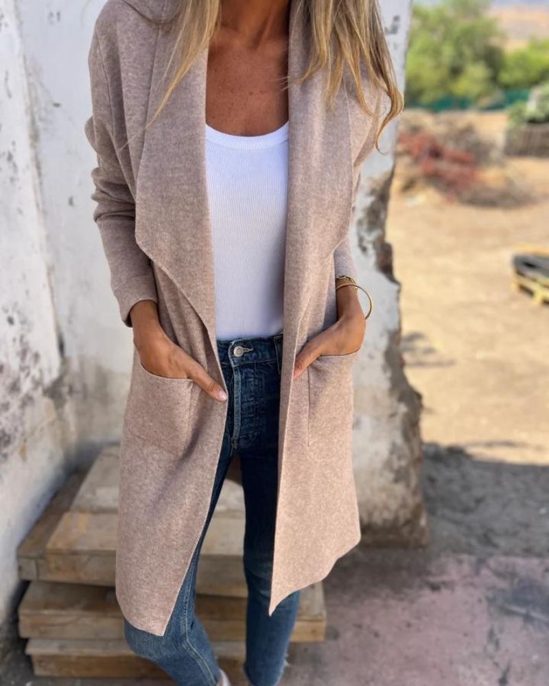 OPEN-FRONT LAPEL CARDIGAN FOR WOMEN