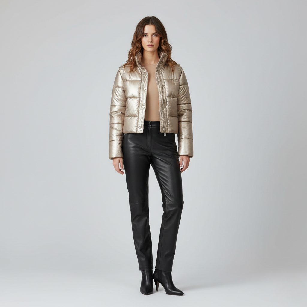 Women's Metallic Cropped Puffer Jacket