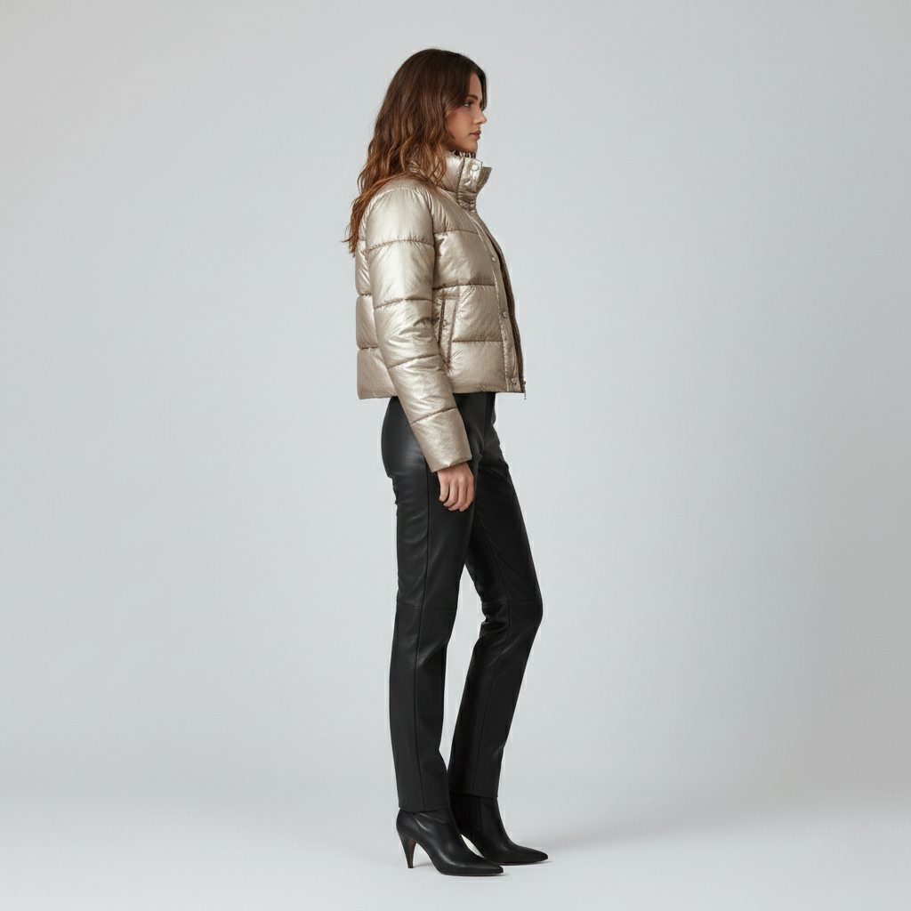 Women's Metallic Cropped Puffer Jacket