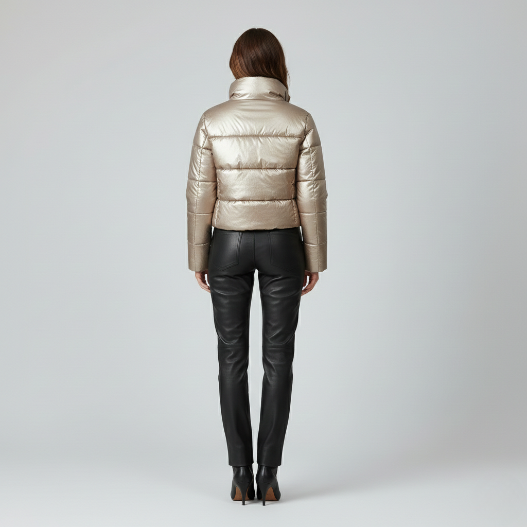 Women's Metallic Cropped Puffer Jacket