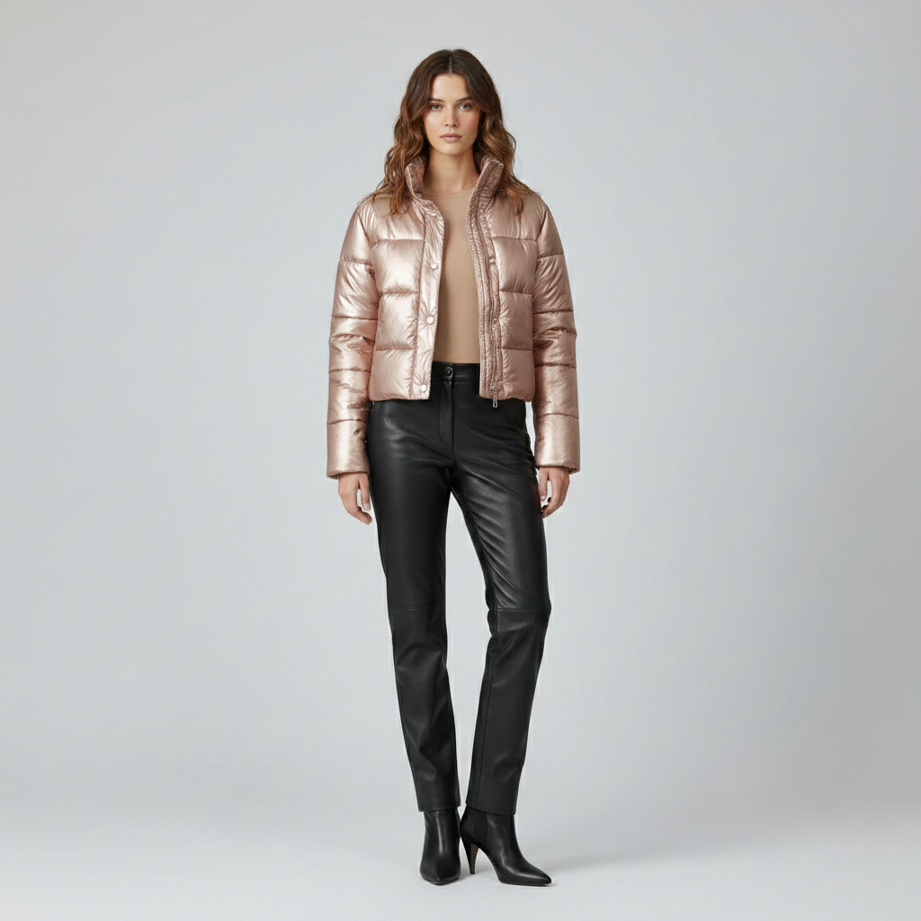 Women's Metallic Cropped Puffer Jacket