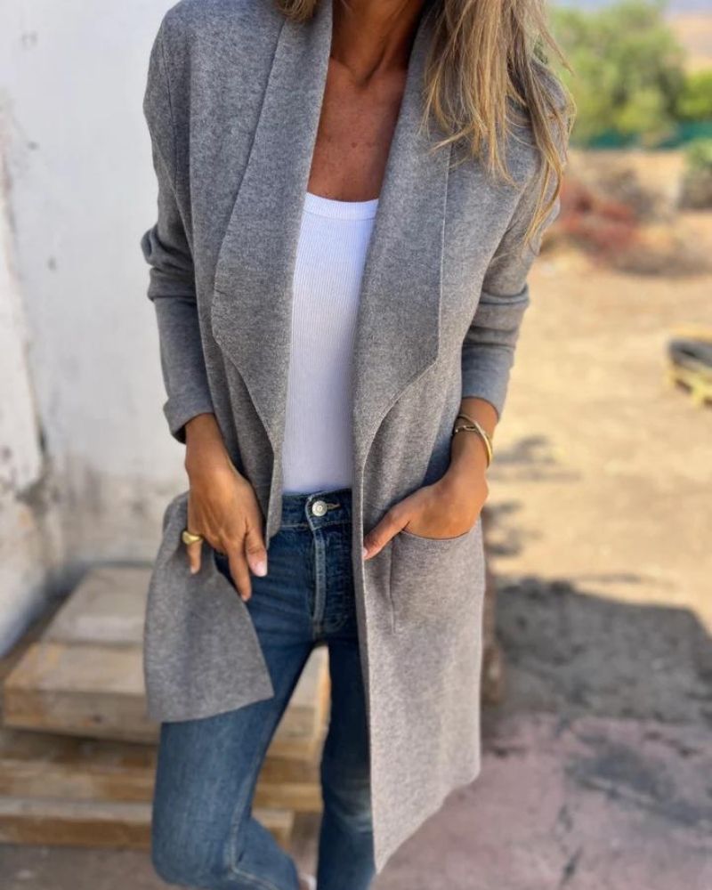 OPEN-FRONT LAPEL CARDIGAN FOR WOMEN