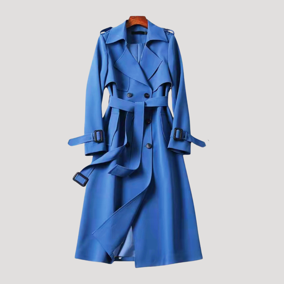 TWO-ROW BUTTON BELTED TRENCH COAT FOR WOMEN