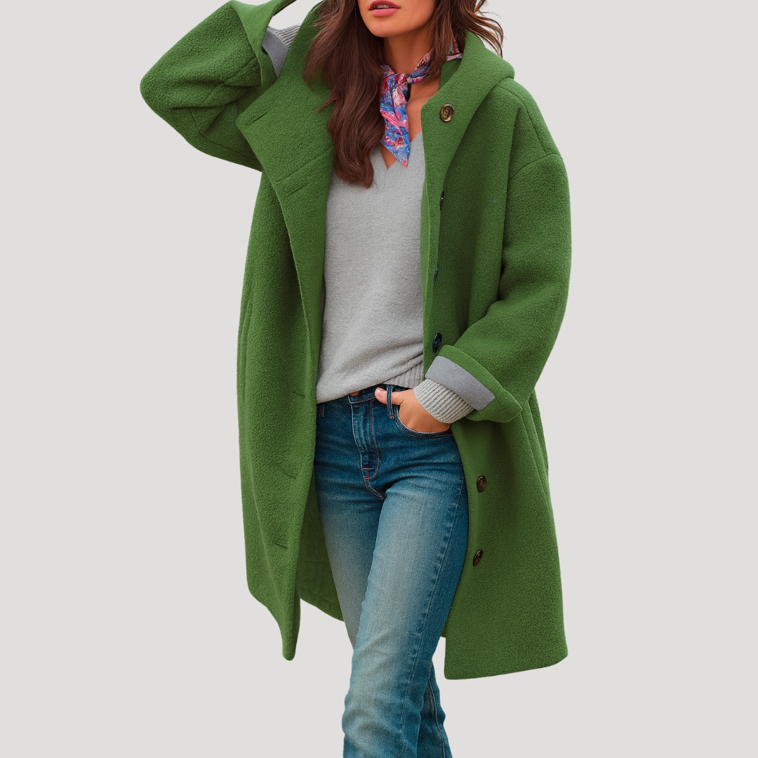HOODED BUTTON-FRONT COAT FOR WOMEN